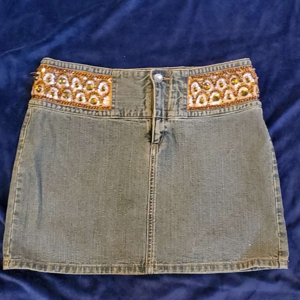 Denim skirt with beaded detail